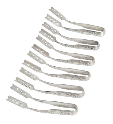 Lot A Set of Six American Silver Individual Asparagus-Tongs