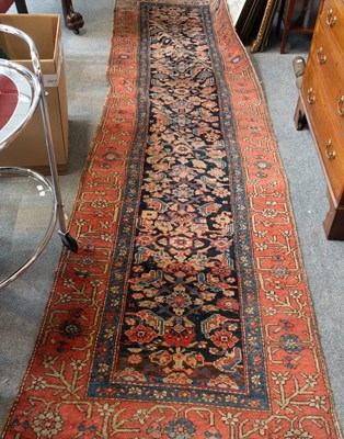 Lot 1317 - Malayer Runner, the indigo Herati field framed...