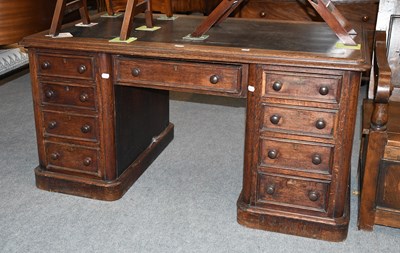 Lot 1364 - A Late Victorian Leather Inset Oak Pedestal...
