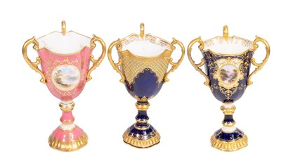 Lot 106 - A Coalport Porcelain Three-Handled Vase, early...
