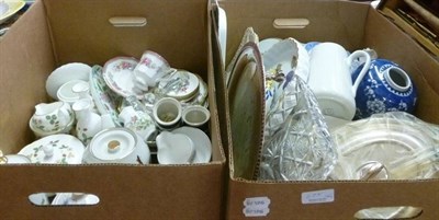 Lot 675 - Four boxes of decorative ceramics, glass, ornaments, etc