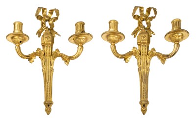 Lot 167 - A Pair of Gilt Bronze Twin-Light Wall Sconces,...