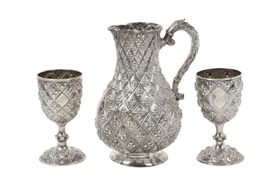 Lot A Victorian Silver Jug and Two Goblets