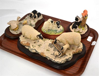 Lot 1 - Four Border Fine Arts models including 'Winter Rations', two Border Collie groups and 'Mummy's...