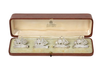 Lot A Cased Set of Four Victorian and George V Silver Place-Card Holders