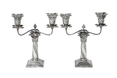 Lot A Pair of Victorian Silver Two-Light Candleabra