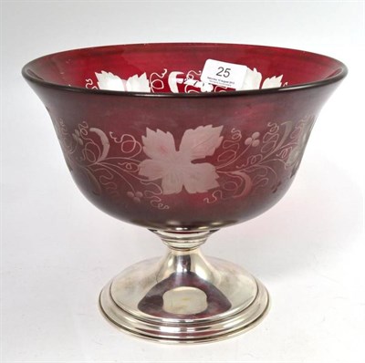 Lot 25 - Ruby flashed glass bowl, with sterling foot