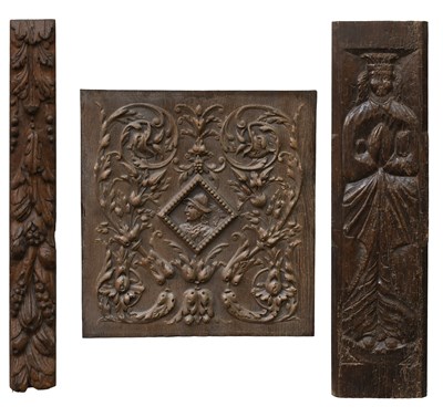 Lot 482 - A 17th Century Carved Oak Panel, carved in...