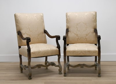 Lot 669 - A Pair of Walnut-Framed Open Armchairs, late...