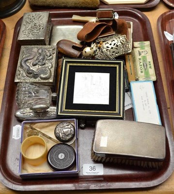 Lot 36 - Silver cigarette case, collectable items, parasol handle, cased spectacles, etc