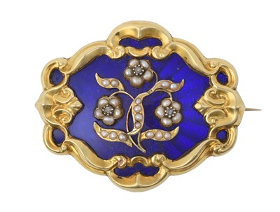 Lot 2370 - An Enamel, Diamond and Pearl Brooch, circa...