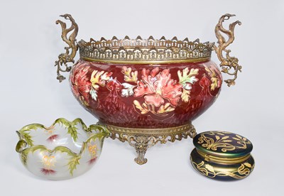 Lot 266 - Art Nouveau Iridescent Glass Box, glass floral...