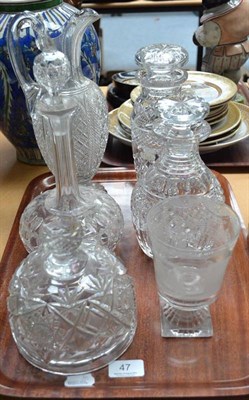 Lot 47 - An etched Sunderland bridge glass on a square base; Stuart crystal cut glass decanter and...