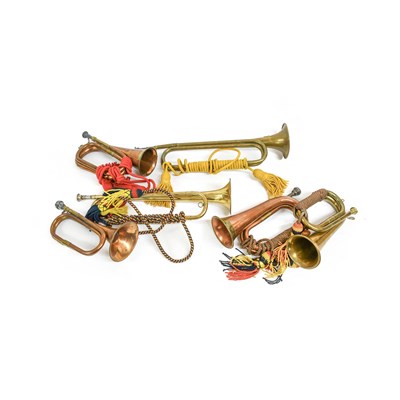 Lot 196 - Three Military Copper Bugles, each with plated...