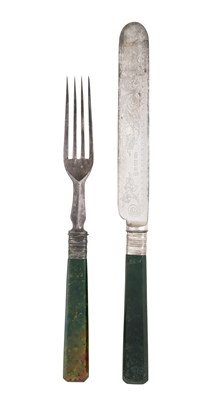 Lot A Cased Set of Six Pairs of Victorian Silver Plate and Bloodstone Fruit-Eaters