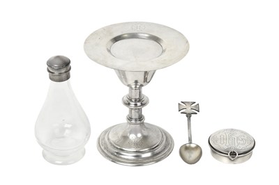 Lot A Three-Piece George V Silver Travelling Communion-Set