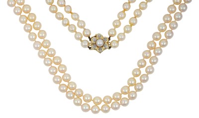 Lot 2265 - A Two Row Cultured Pearl Necklace, with A 14...