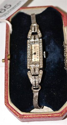 Lot 65 - A lady's Art Deco diamond set wristwatch, signed Norma, lever movement, silvered dial with...