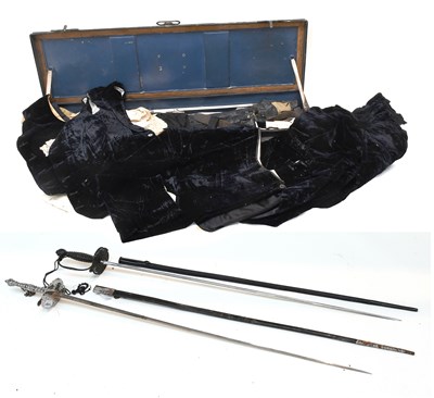 Lot 248 - A Late Victorian Blue Silk Velvet Court Dress,...