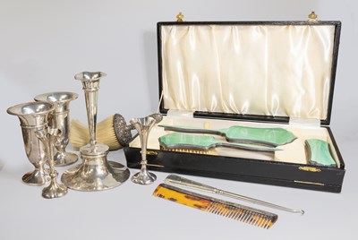 Lot 126 - A Cased Three-Piece Silver and Enamel-Mounted...