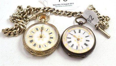 Lot 75 - Two silver fob watches and an albert chain