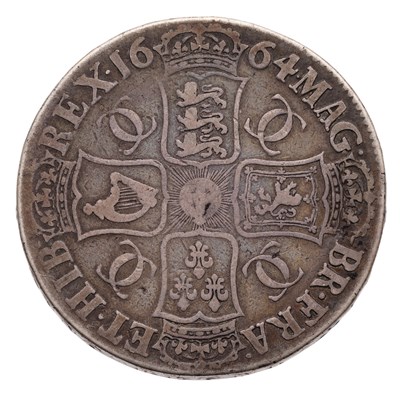 Lot 59 - Charles II, Crown 1664, edge XVI, second bust,...
