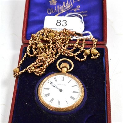 Lot 83 - A Waltham pocket watch and a long guard chain, stamped '9CT'