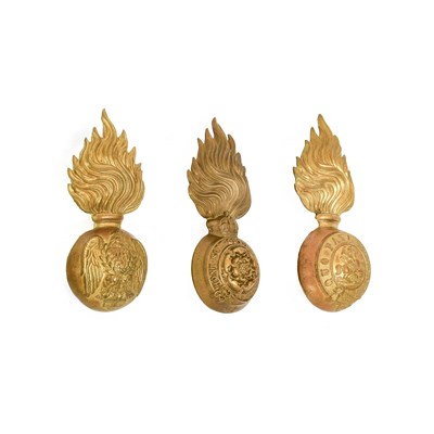 Lot 86 - Three OR's Brass Fur Cap Grenade Badges, to...