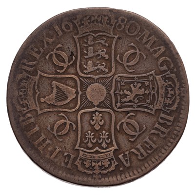 Lot 64 - Charles II, Crown 1680, T.SECUNDO, third bust,...