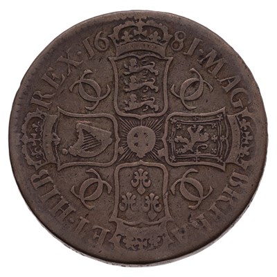 Lot 66 - Charles II, Crown 1681, T.TERTIO, fourth bust,...