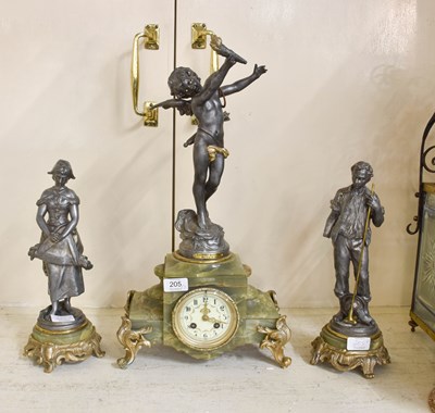 Lot 205 - A Spelter and Green Onyx Striking Clock...