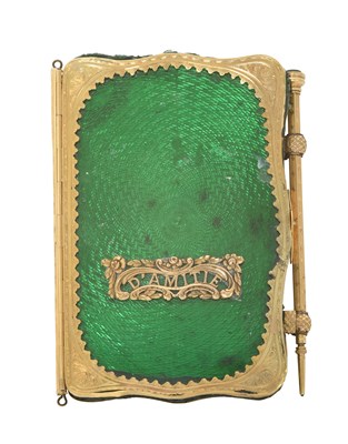 Lot A French Gold and Gilt-Metal Mounted and Enamel Aide-Memoire and Gold Propelling Pencil