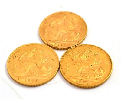 Lot 104 - Three full sovereigns dated 1907, 1909, 1913