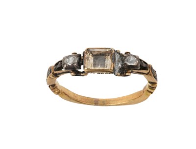 Lot 2395 - A Citrine, Diamond and Enamel Mourning Ring...