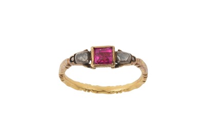 Lot 2373 - A Synthetic Ruby and Diamond Mourning Ring the...