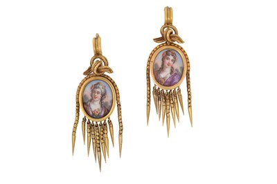 Lot 2227 - A Pair of Hand Painted Porcelain Earrings the...