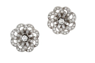Lot 2003 - A Pair of Diamond Earrings of stylised floral...