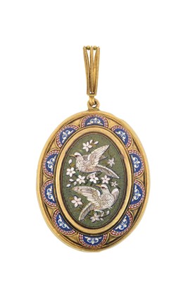 Lot 2035 - A Micro Mosaic Locket, circa 1870 decorated to...