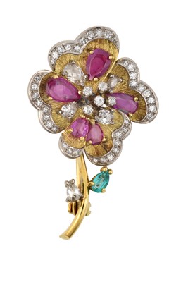 Lot 2057 - A Multi-Gem Set Flower Brooch, circa 1930 the...
