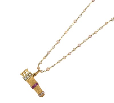Lot 2012 - A Ruby and Split Pearl Pendant on Chain the...