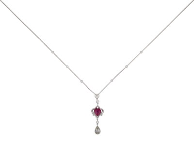 Lot 2077 - A Ruby and Diamond Necklace the heart cut ruby...