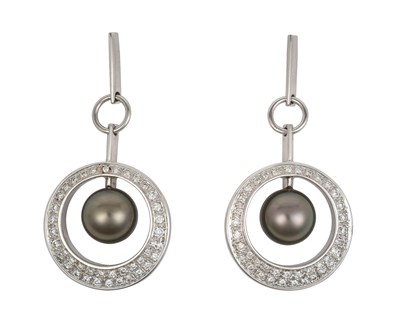 Lot 2130 - A Pair of 18 Carat White Gold Cultured Pearl...
