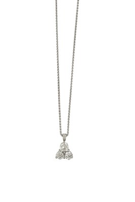Lot 2124 - A Diamond Pendant on Chain the trio of old cut...