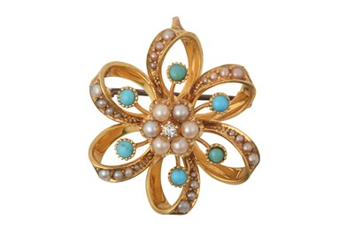 Lot 2398 - A Turquoise, Split Pearl and Diamond Brooch,...