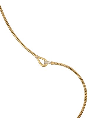 Lot 2005 - A Diamond Necklace the yellow plain polished...