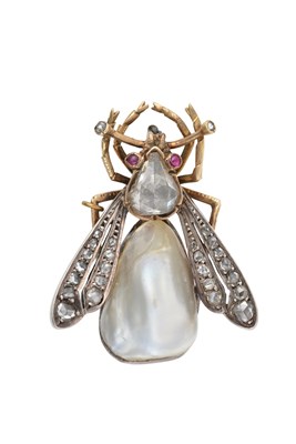 Lot 2025 - A Pearl, Ruby and Diamond Brooch, circa 1860...