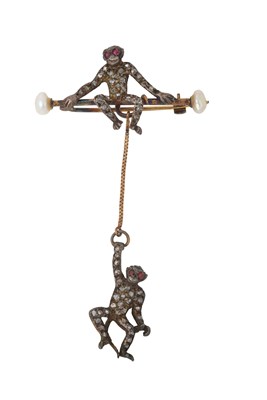 Lot 2375 - A Multi-Gem Set Double Monkey Brooch, circa...