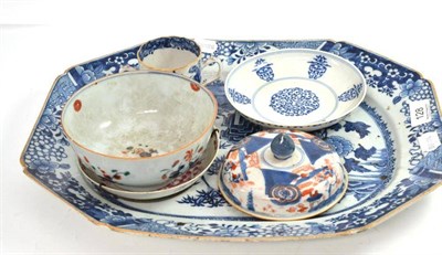 Lot 128 - An 18th century Chinese blue and white meat plate; Chinese bowls, saucer dishes etc