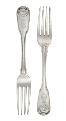 Lot A Set of Twelve George III, George IV or Victorian Silver Table-Forks