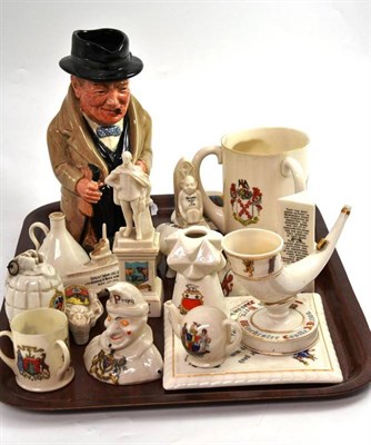 Lot 133 - A Royal Doulton Winston Churchill character jug; and assorted Goss and souvenir china